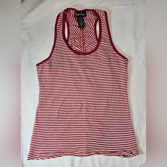 Susie Rose Juniors Red & White Striped Racerback Tank Top W/Back Ruching Size XL - Picture 1 of 7